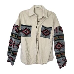 Ivory Corduroy Southwestern Aztec Button Up Shackett‎ Size Medium Indie Grunge
